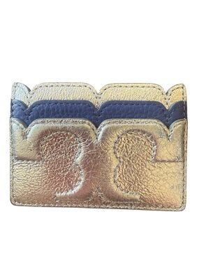 Tory Burch NWOT Metallic silver and blue  Card Holder
